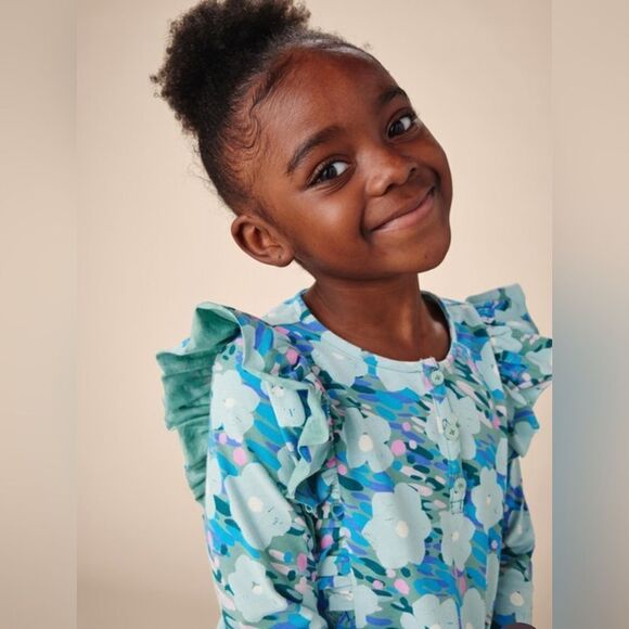 Tea collection ruffle shoulder Henley top monets garden nwt 14 coquette girl - Picture 3 of 8